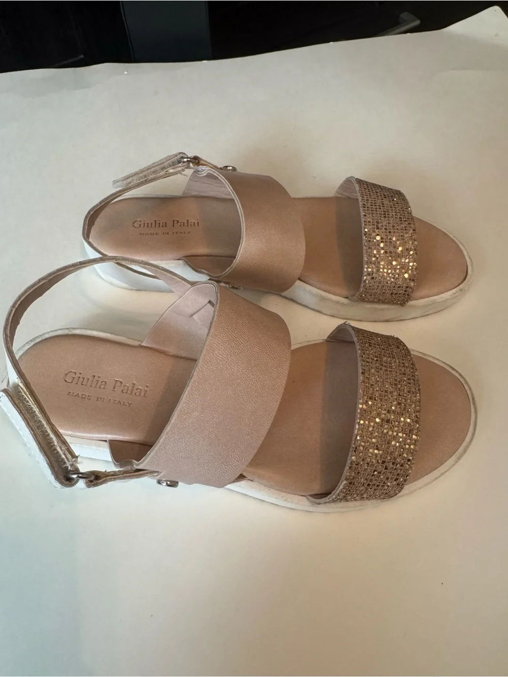 4Y Guilia Palai Girls' Glitter Strap Sandals in Rose Gold